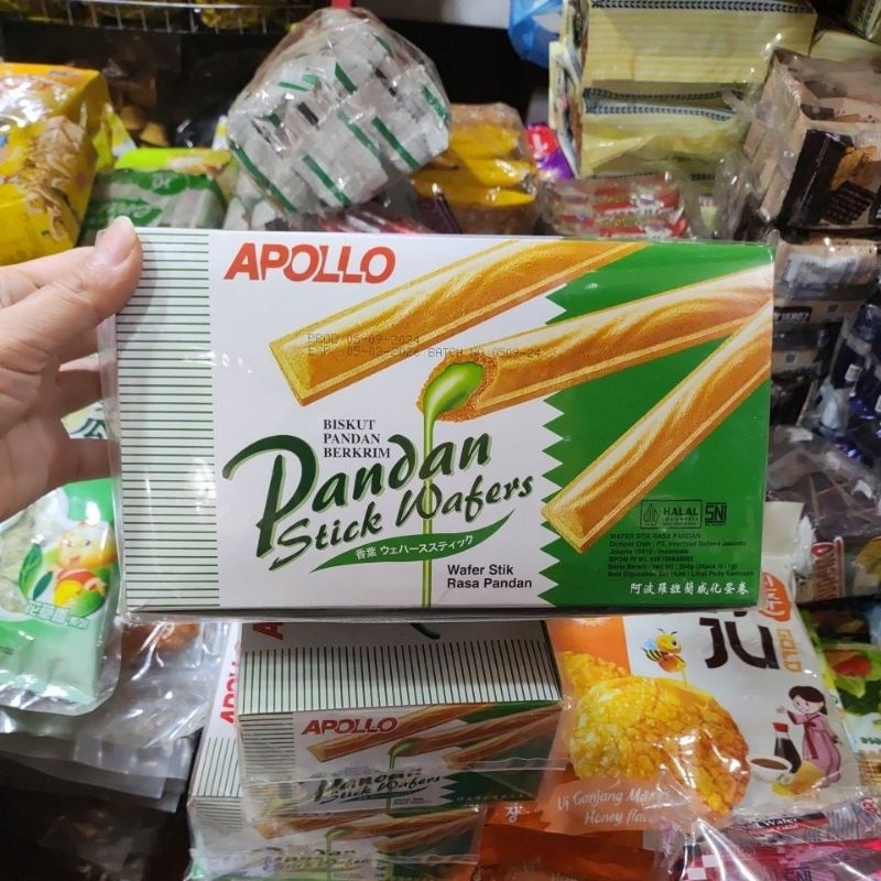 

Apollo stick rasa pandan,Apollo wafer stik rasa pandan isi 24 bks exp 03/2026