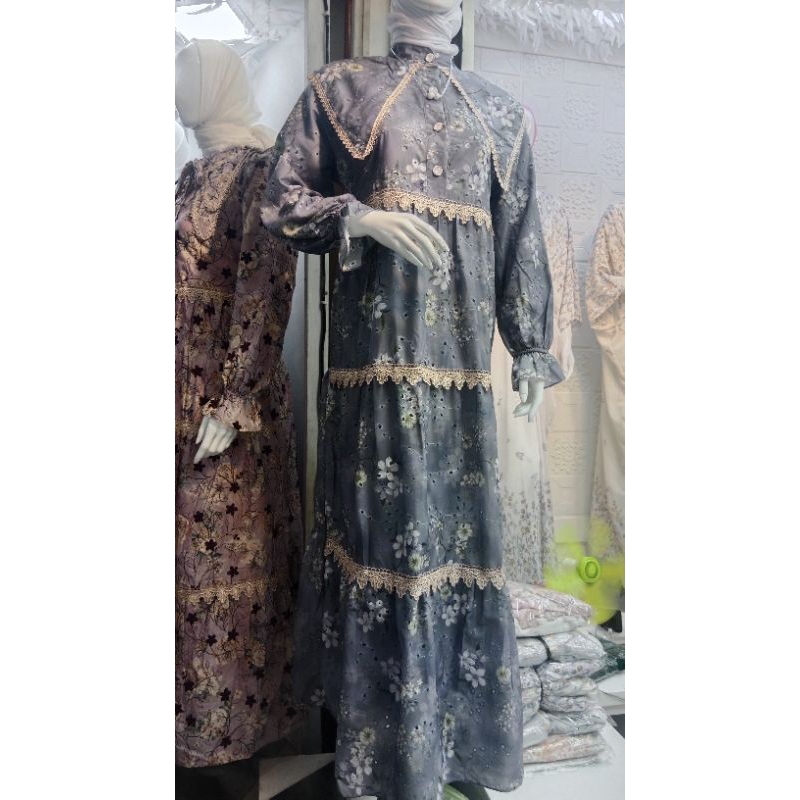 gamis katun motif bunga