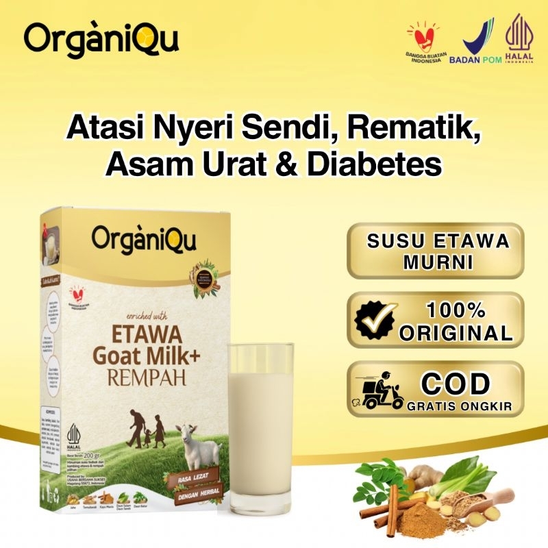 

ORGANIQU Susu Kambing Etawa Rempah Murni Etawa Goat Milk Rempah Premium untuk kesehatan tulang mencegah reumatik, osteoporosis, nyeri sendi, asam urat, kolesterol