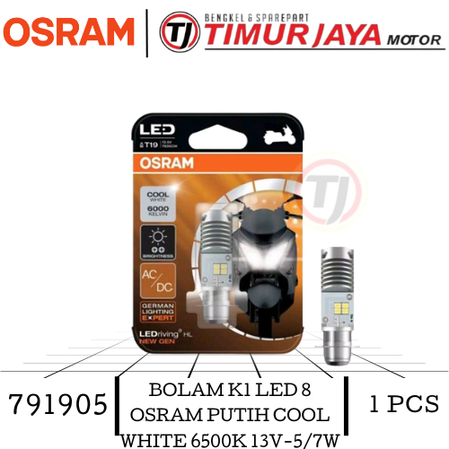 BOLAM K1 LED 8 OSRAM PUTIH COOL WHITE 6500K 13V-5/7W AC/DC 7955CW kode 791905 rk T16E/2R56
