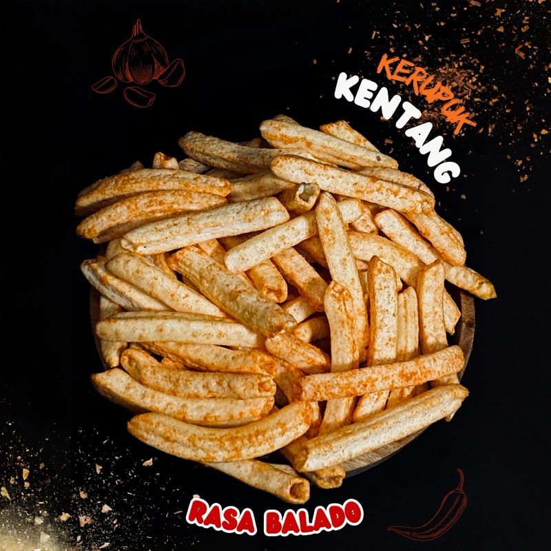 

Camilan Kerupuk Potato rasa balado pedas | netto snack 200 gr, 410gr, 830gr