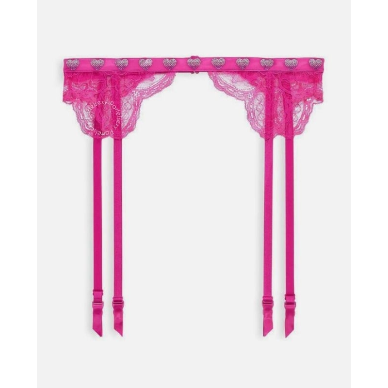 Victoria Secret Heart Shine Strap Bling Lace Garter Belt M/L