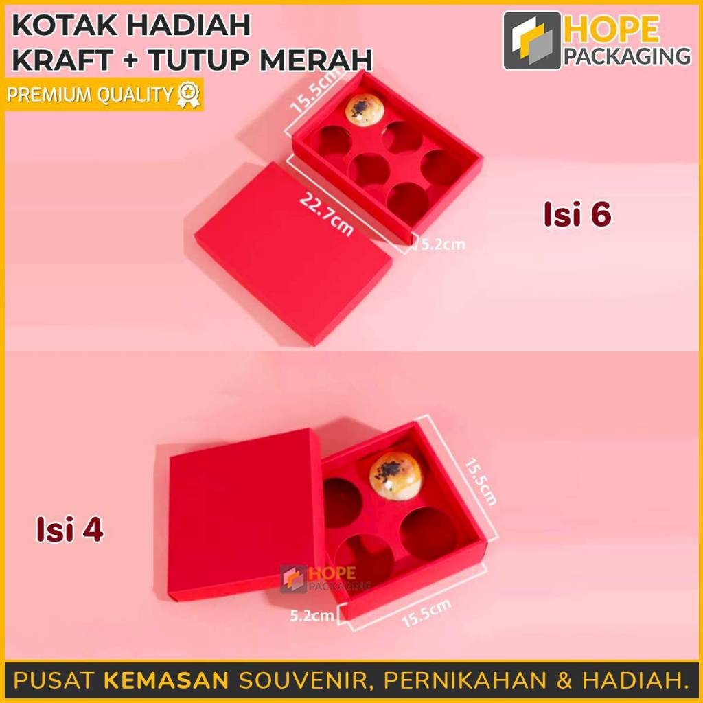

Kotak Hadiah Kraft + Tutup Merah/Kotak Hadiah/Kotak Kue/Box Kue Moci/Box Mooncake Sekat 4/Box Mooncake Sekat 6/Packing Makanan