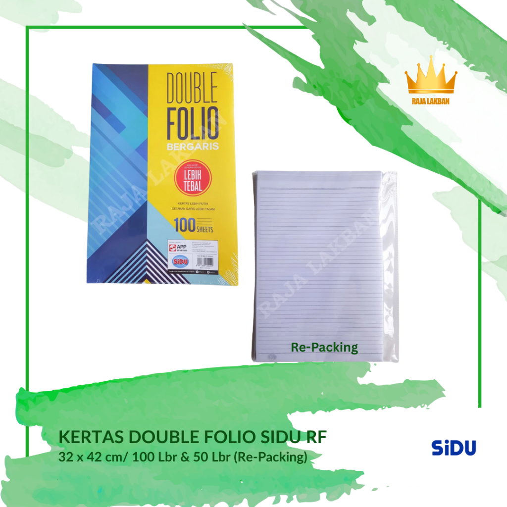 

Kertas double folio bergaris SiDU RF 32 x 42 cm- 50 Lembar ( Repack) & 100 Lembar - Pak