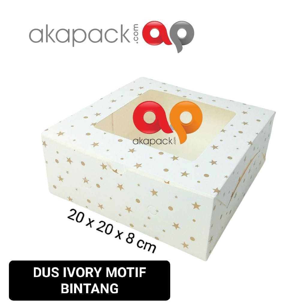 

Box Dus Kotak Kue Ivory Motif Bintang Bahan Putih Ivory Premium Jendela/ window