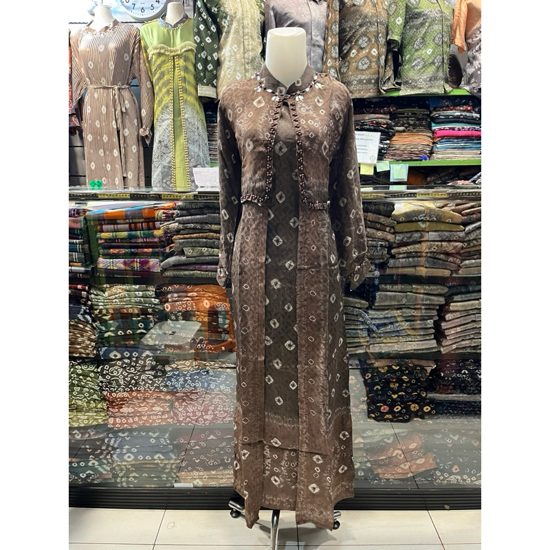 Gamis Buka Pintu Rompi Jumputan Palembang | Bahan Viscose Kembang Tabur