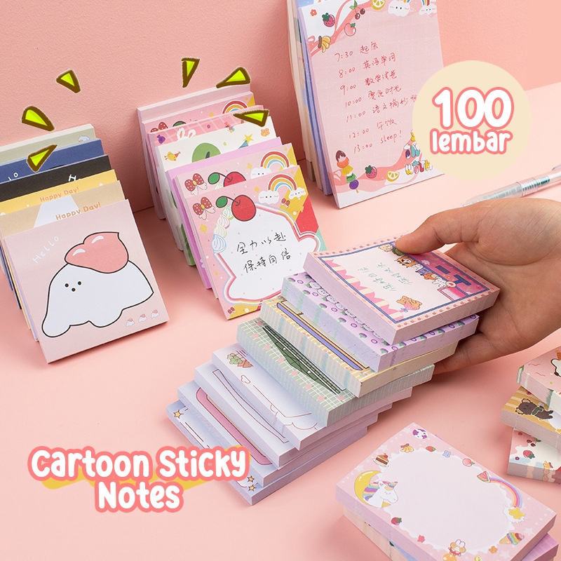 

Yoibeauty - Notes Memo Cartoon Sticky Notes Label Pesan Tempel isi 100 Lembar, Penanda Buku Warna Pastel