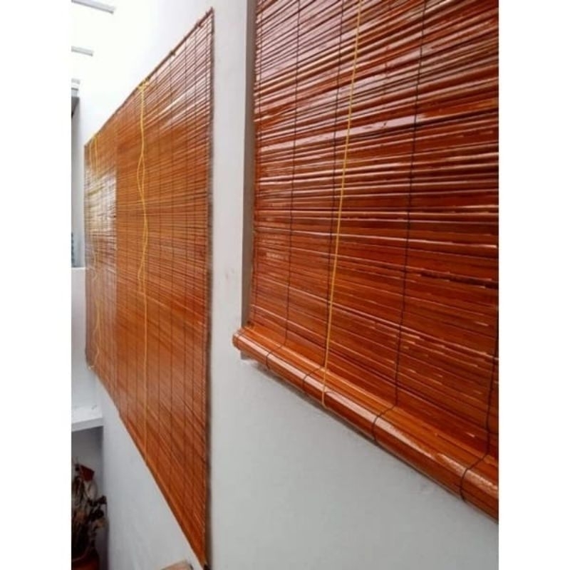 TIRIA KULIT SAWIT PLITUR+TALI & KEREKAN TIRAI BAMBU TIRAI BAMBU GULUNG OUTDOR TIRAI JENDELA TIRAI GU