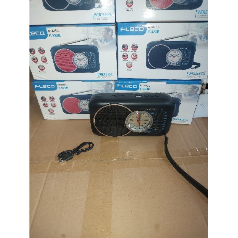 Radio Bluetooth 3 Band USB TF Card Lampu Senter Jam Analog Komplit Fleco F 323B