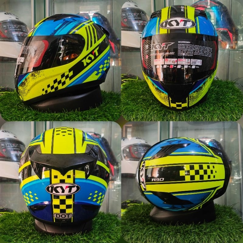 KYT R10 MOTIF SERI 4 YELLOW FLUO BLUE ORIGINAL KYT