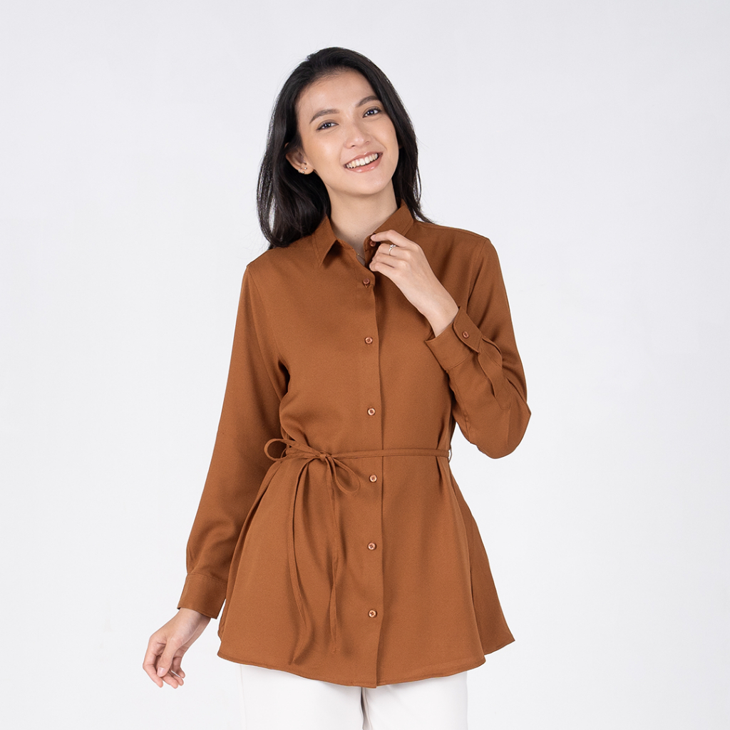 BENHILL Kemeja Wanita Tali Pinggang Lengan Panjang New Colors