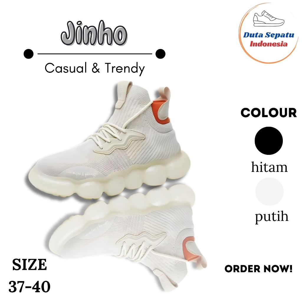 DSI JinHo Sepatu Pria Sneakers Sport Hitam Bahan Rajut Hitam Beige