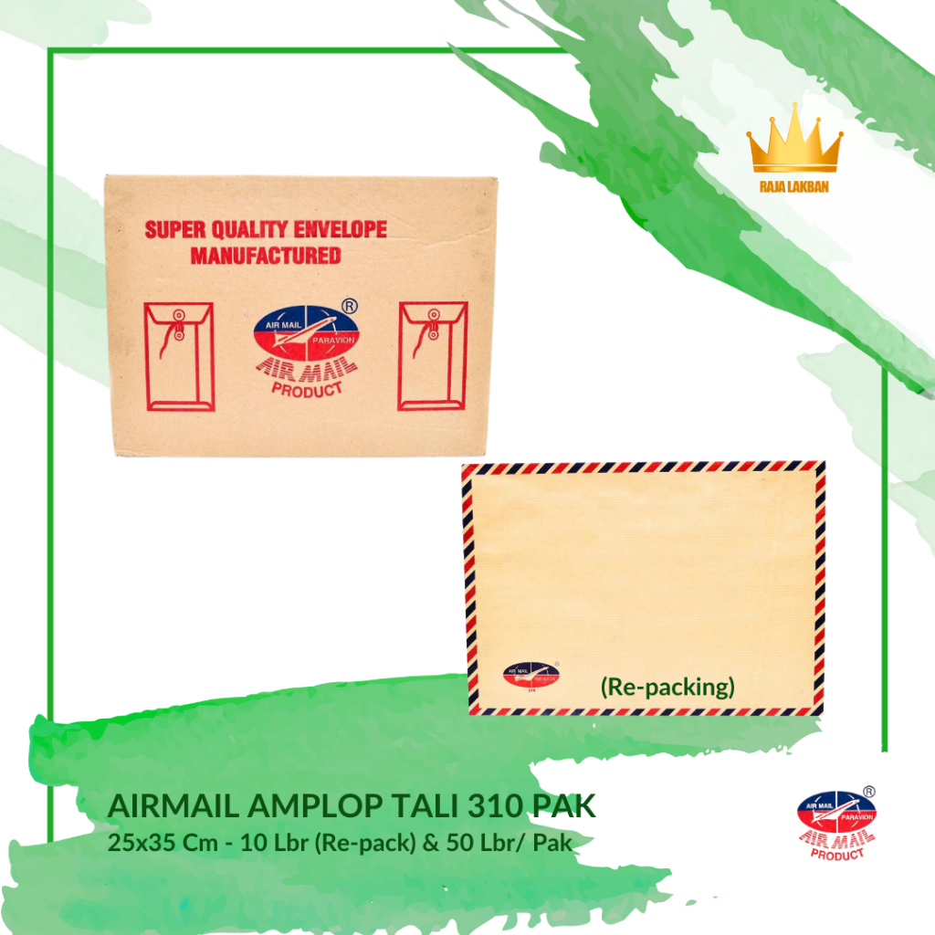 

Amplop Coklat Tali Airmail 310/ 25 x 35 cm/ 10 Lbr (Re-pack) & 50 Lembar - Pak