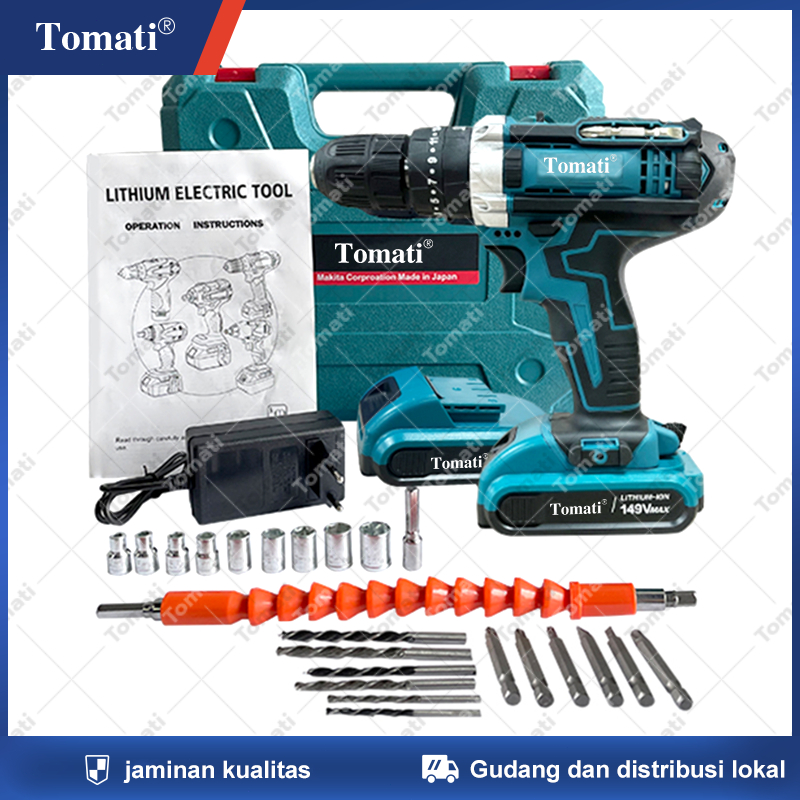 Tomati 149VF Dua Baterai Bor Tangan Tanpa Kabel / Mesin Bor Cordless/Elektrik Drill/ Bor listrik/Bet