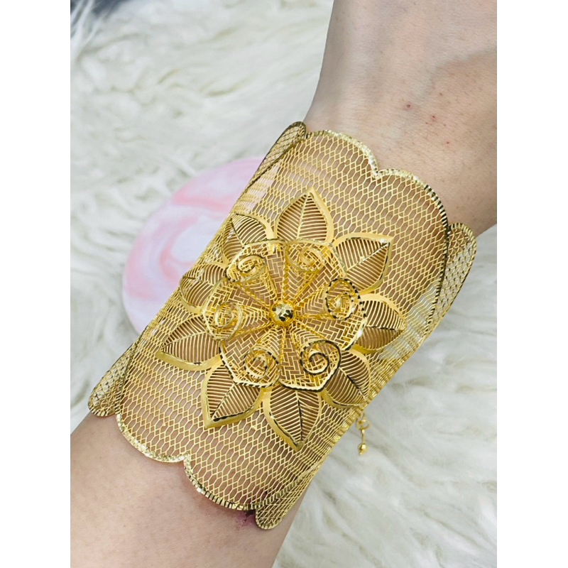 gelang bunga kerawang mewah elegant emas asli kadar 875