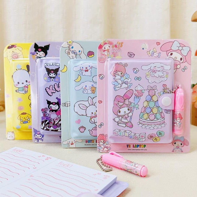 

Mini Klip Note Book and Pen / Buku Diary Kancing Sanrio / Cute Mini Note Book 2 In 1 / Set Memo Diary Motif Sanrio