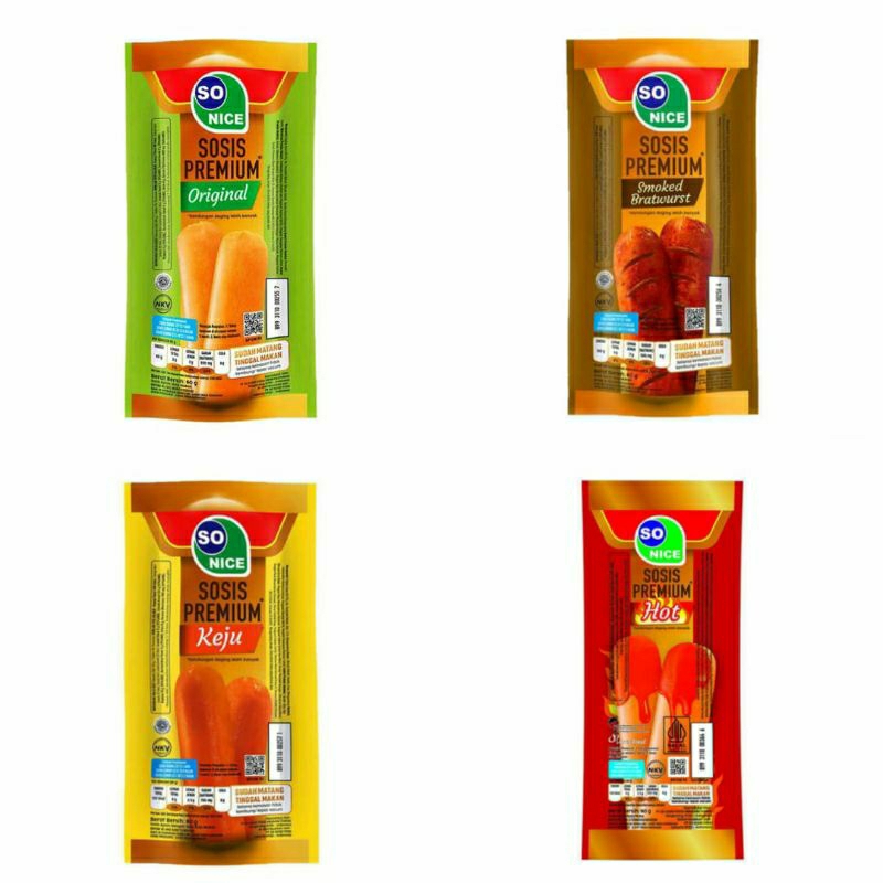 

BARU! So Nice Sosis Premium Original/ Smoked Bratwurst/ Cheese/ Hot 60 gr gram g