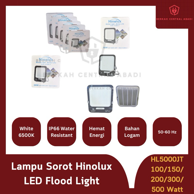 Lampu Sorot Hinolux 100 150 200 300 500 Watt LED Flood Light Lampu Tembak SNI IP66 HL5000JT
