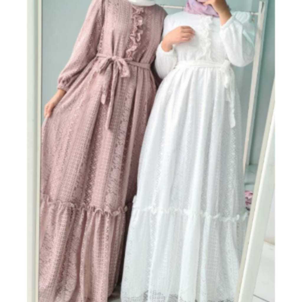 Dress Premium / Gamis Lebaran Fitri Brokat Jumbo Simpel Warna Hitam Cantik Elegan Kekinian XL XXL 2X