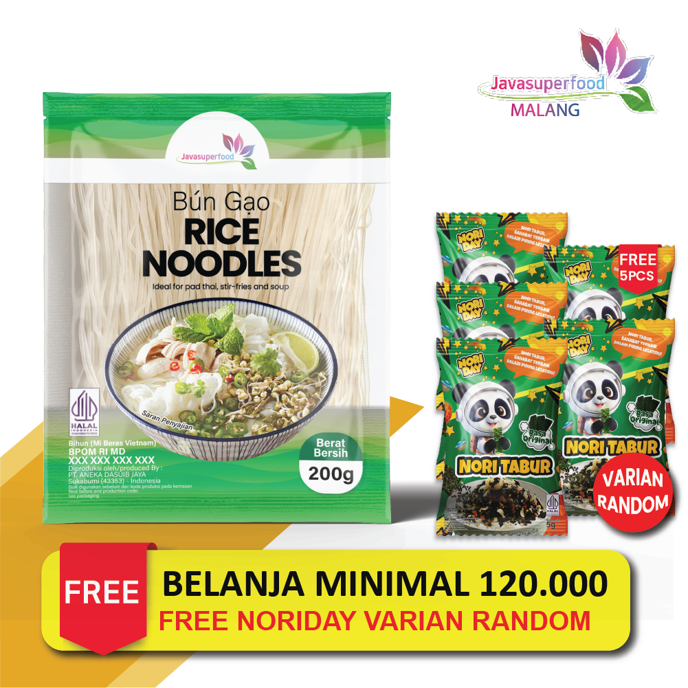 

Rice Noodle / Kwetiaw Mie Beras Vietnam / Pho Soup BUN GAO [HALAL] - 200 Gram