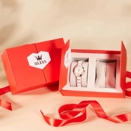 OLEVS Jam Tangan Wanita Original + Gelang + Box Mewah Anti Air Fashion Elegan Women Watch