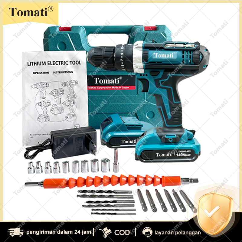 Tomati bonkyo 149vf Bor Mesin Elektrik Drill 10mm Set Reversible Mesin Bor Tangan Listrik Baterai Me
