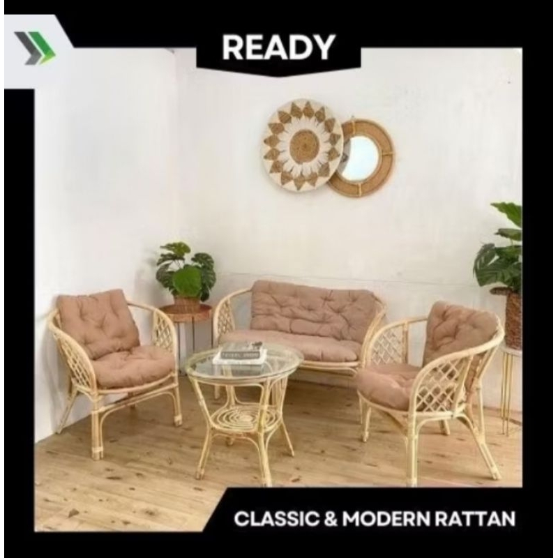 PROMO 11.11 SET KURSI TAMU BAHAMA GRATIS BANTAL CLASSIC ROTAN ALAMI SET 2 KURSI + 1 SOFA + 1 MEJA + 