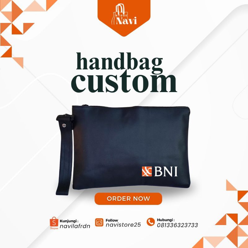 Clutch Handbag Dompet Pouch Custom Logo BNI Bank Negara Indonesia / Tas Tangan Pria Wanita / Souveni