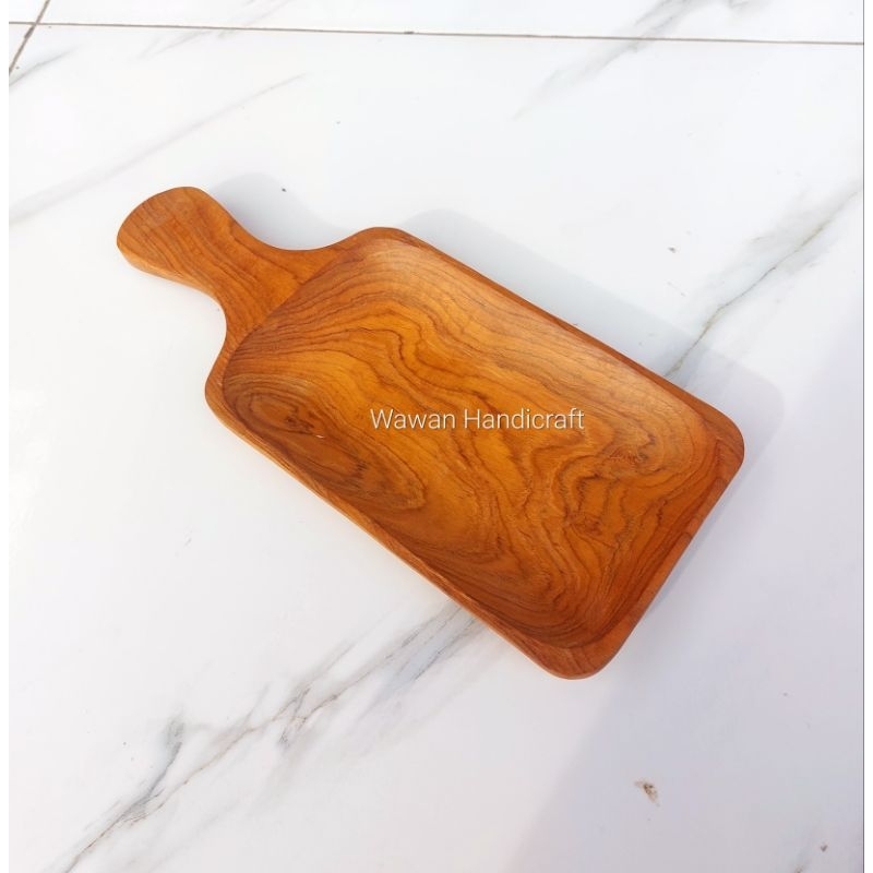 piring kayu/piring saji/piring teflon kotak 12x30cm jati