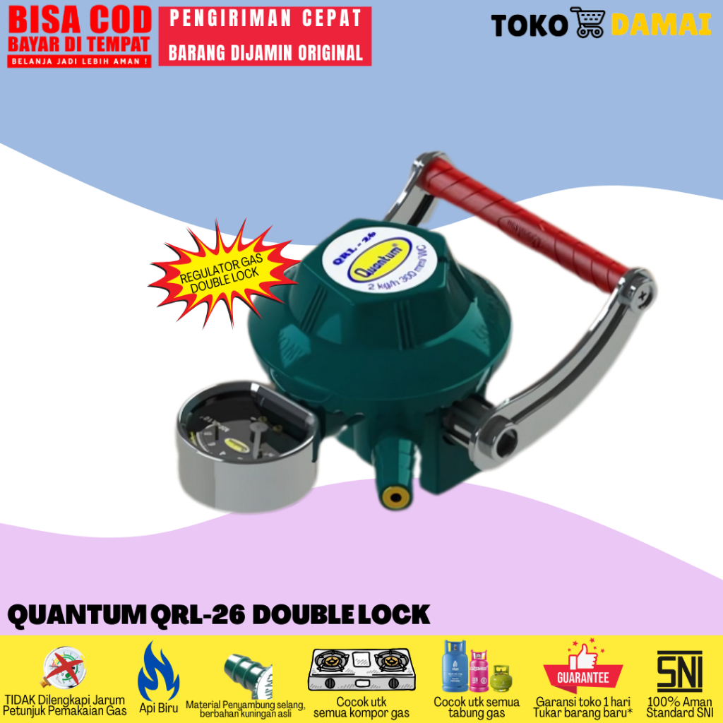QUANTUM Regulator Gas Double Lock LQRL-26  / Regulator Tekanan Rendah Double Lock dengan Meteran
