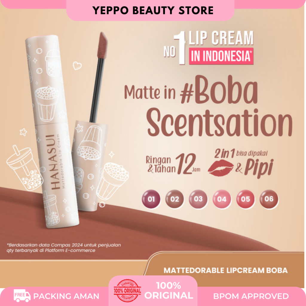 YEPPO - HANASUI MATTEDORABLE LIP CREAM BOBA EDITION VARIAN NO 01 SAMPAI 06 ISI 4g
