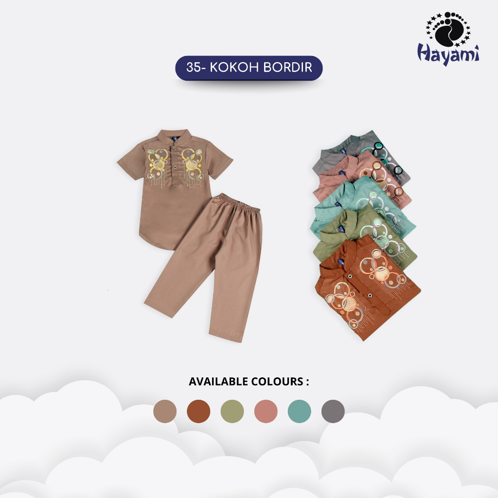 HAYAMI Setelan Baju Koko Anak Laki-Laki Lebaran Bahan Katun Gambar Seri 35 Muslimwear Pakaian Cowok