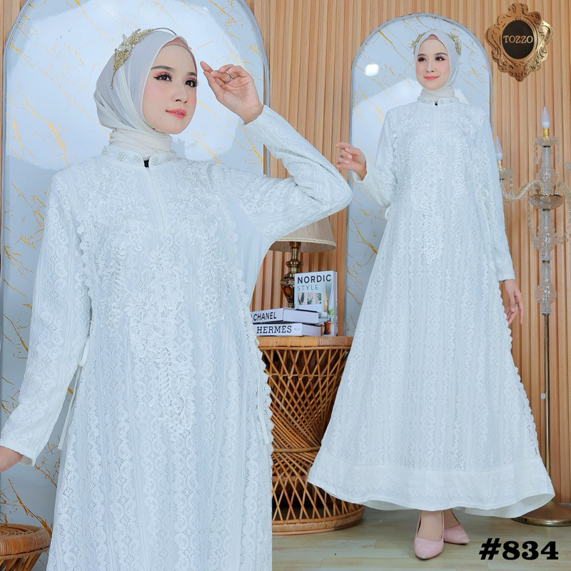 Gamis Brokat Premium Jumbo Busui Gaun Pesta Muslimah Full Putih Grosir by Tozzo 632