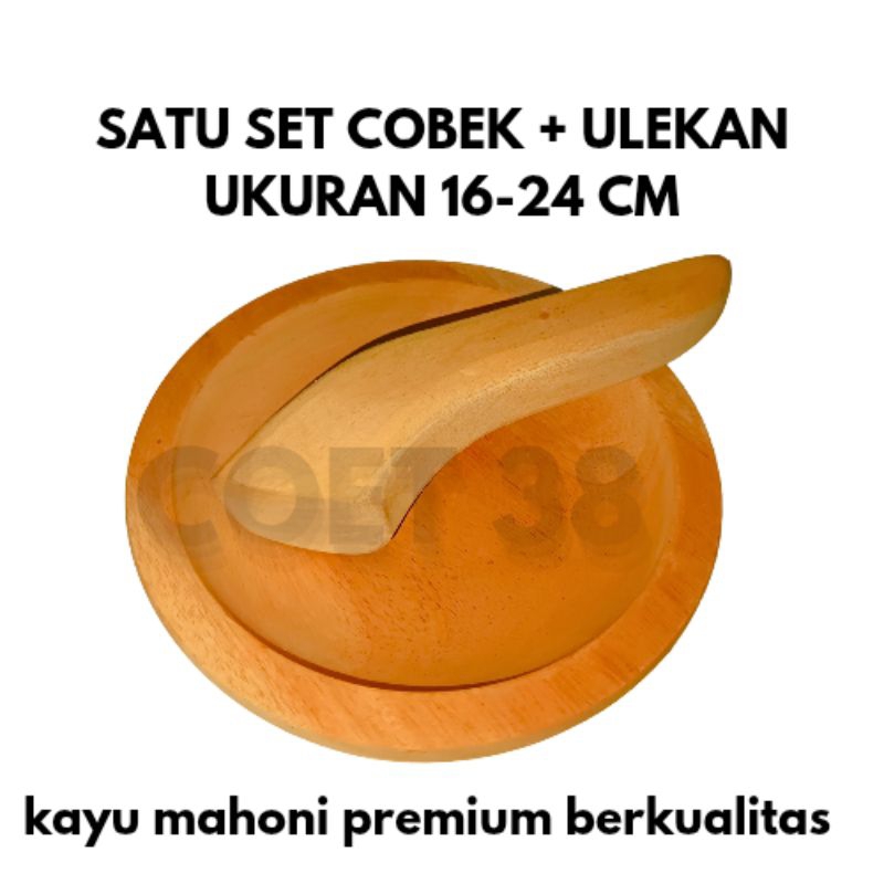 promo Satu Set Cobek Kayu + Ulekan ukuran 16 - 24 cm ,Cobek kayu, Coet kayu, Cobek Kayu Ulekan, kayu
