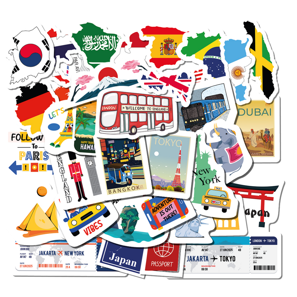 

NEW! 48 PCS Sticker Travel Vacation Aesthetic Stiker untuk HP Tablet Laptop Buku Jurnal Helm Waterproof