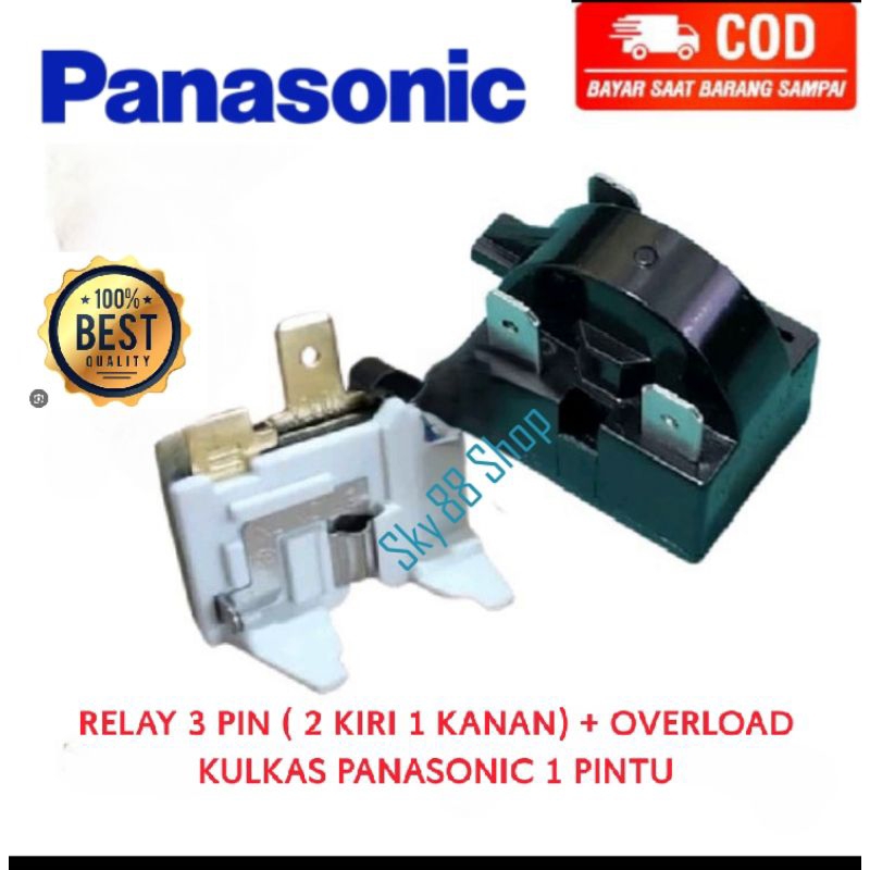 RELAY PTC 3 PIN ( 2 KIRI 1 KANAN ) + OVERLOAD KULKAS PANASONIC 1 PINTU / 1 SET / HIGH QUALITY