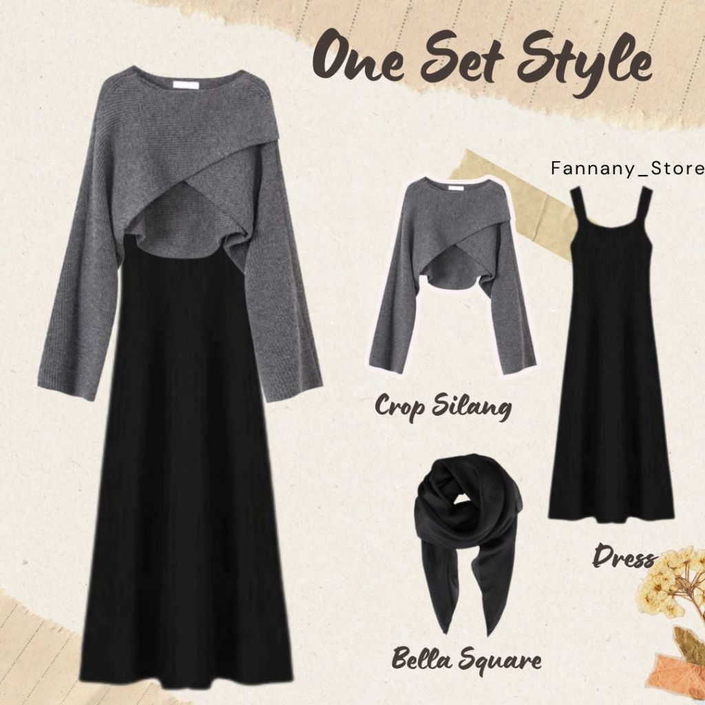Ootd  Style 3in1 OOTD Outfit Kekinian sweater  crop Abu ,bella square dress kekinian ootd nongki