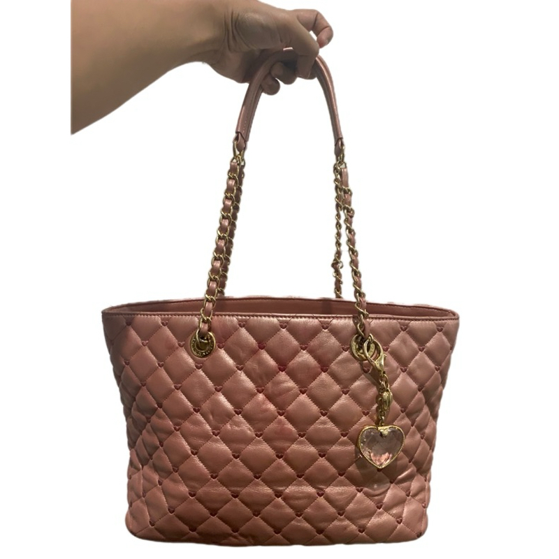 Preloved Tas Kulit Lovcat Paris Kulas Kulit Asli Tas Pesta Shoulder Bag Tas Bahu Rose Gold Kerja Bra