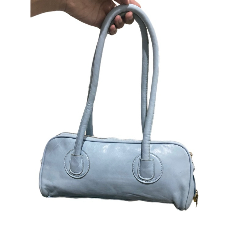 Preloved Tas Pesta Korea Model Terbaru Shoulder Bag Tas Bahu Kulit Light Blue Biru Muda