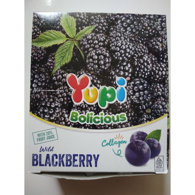 

Yupi Bolicious Rasa Wild Blacberry Kemasan 1 Box isi 24 Pcs