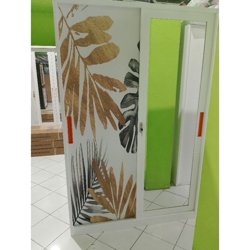 Lemari Pakaian Besi Pintu Geser Sliding White Wanda 2  Rak Serbaguna Almari Putih Buka Tutup Mewah A