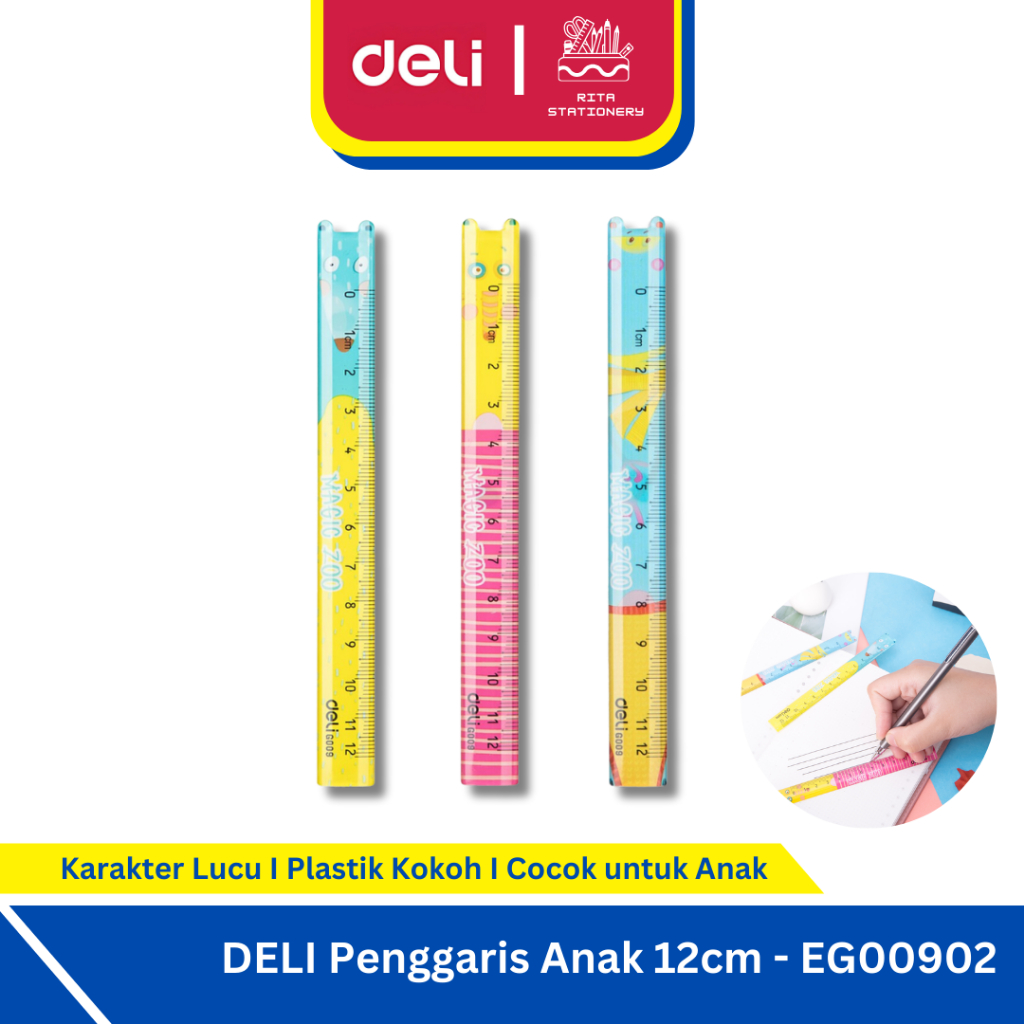 

DELI Penggaris Design Kartun 12cm Anak Sekolah TK SD Plastik Pendek Murah Lucu - EG00902