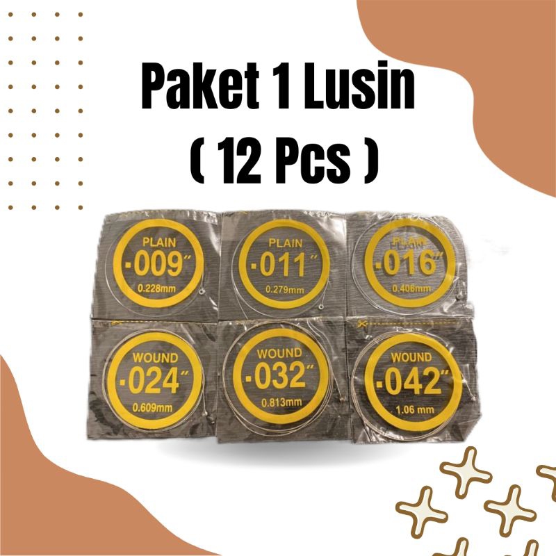 Paket Lusin (12 Set) SENAR GITAR AKUSTIK TALI GITAR AKUSTIK SENAR CADANGAN SATUAN ECER SENAR GITAR E