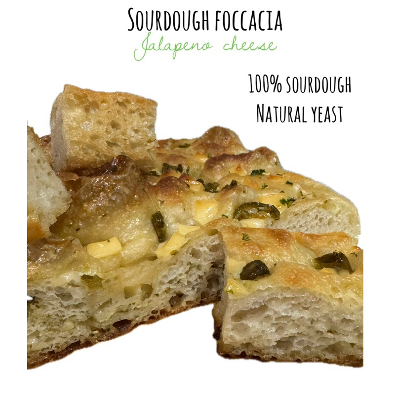 

100% sourdough focaccia roti ragi alami seasalt jalapeno cheese garlic butter