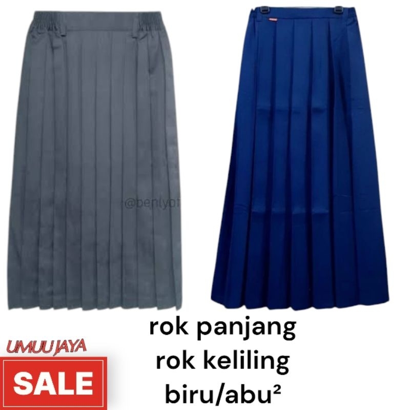 seragam sekolah rok panjang rok SMP SMA biru/abu-abu bahan element