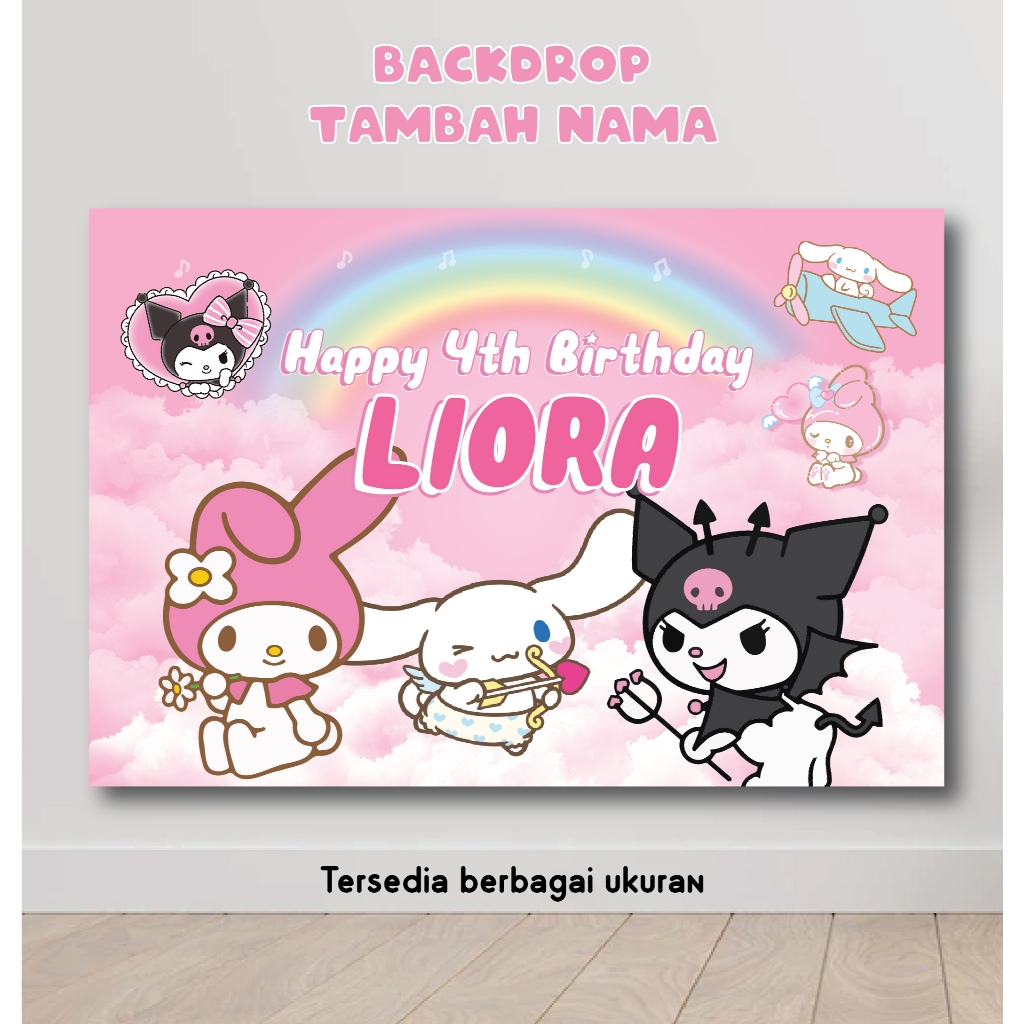 BACKDROP SANRIO MY MELODY KUROMI CINAMOROLL BACKGROUND BANNER DEKORASI SPANDUK TULISAN HAPPY BIRTHDA