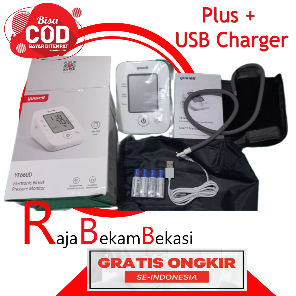 Tensimeter Digital Yuwell YE 660B Plus USB Charger -  Tensi Digital Yuwell Bonus Batery dan USB Char