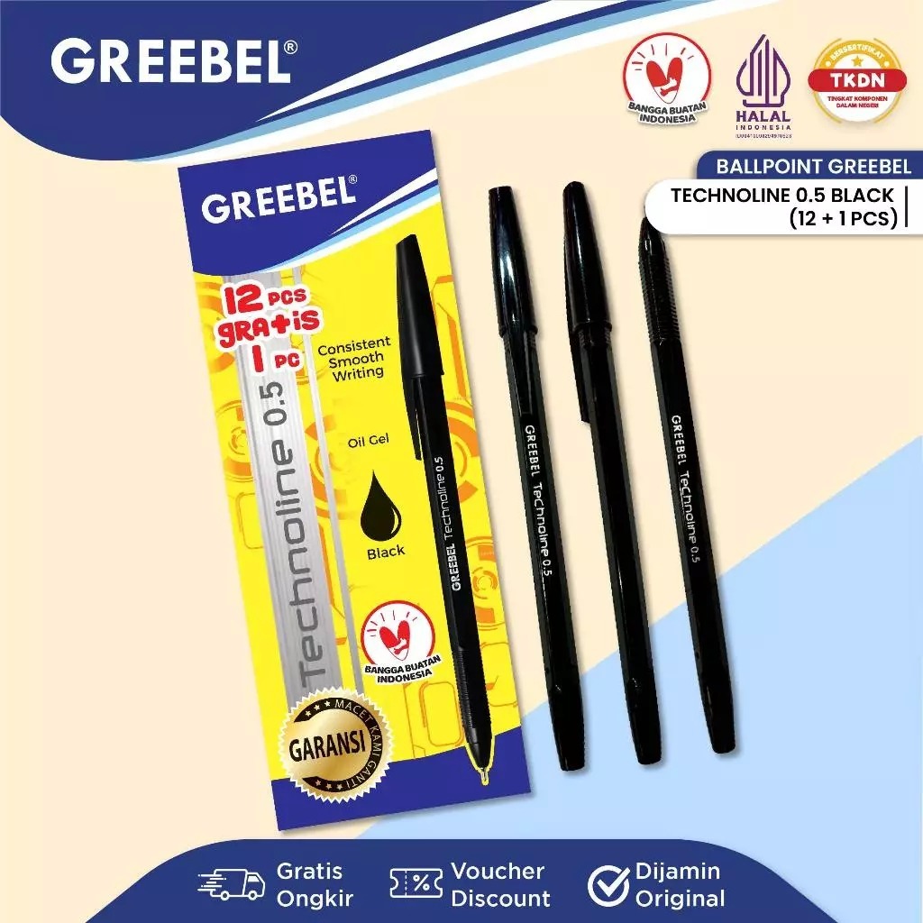 

Pulpen Ballpen Greebel Technoline 0.5 Black (Isi 12+1) Pena Bolpen