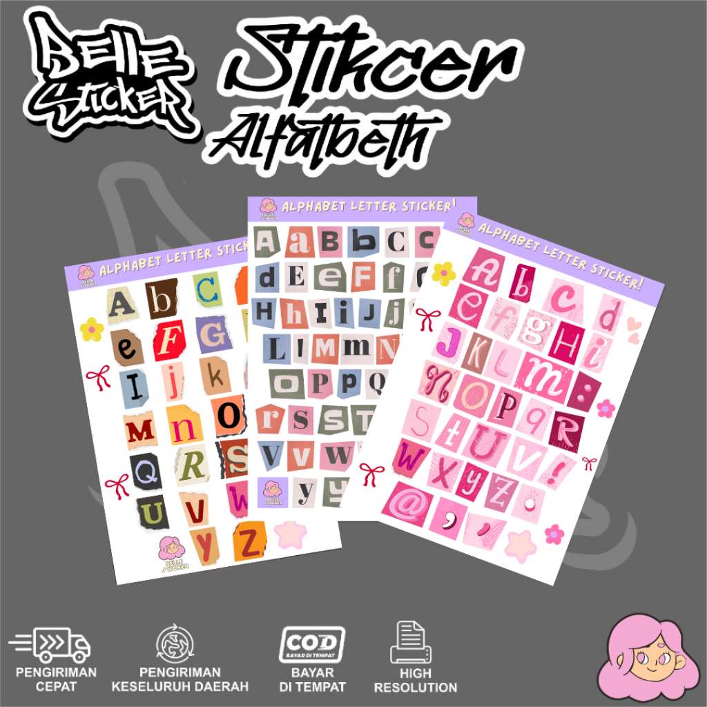 

Stiker Alfabet Huruf A-Z Stiker Dekorasi Scrapbook Aesthetic Waterproof untuk Laptop Motor dan Helm
