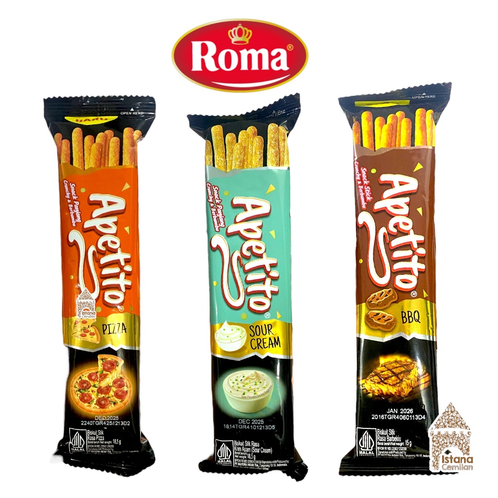 

Roma APETITO Biskuit Stik BBQ / Tomato / Sour Cream / Pizza 18,5 Gram